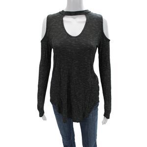 Jac Parker Womens Striped Long Sleeve Top Black Poly Nylon Blend Grunge Size S